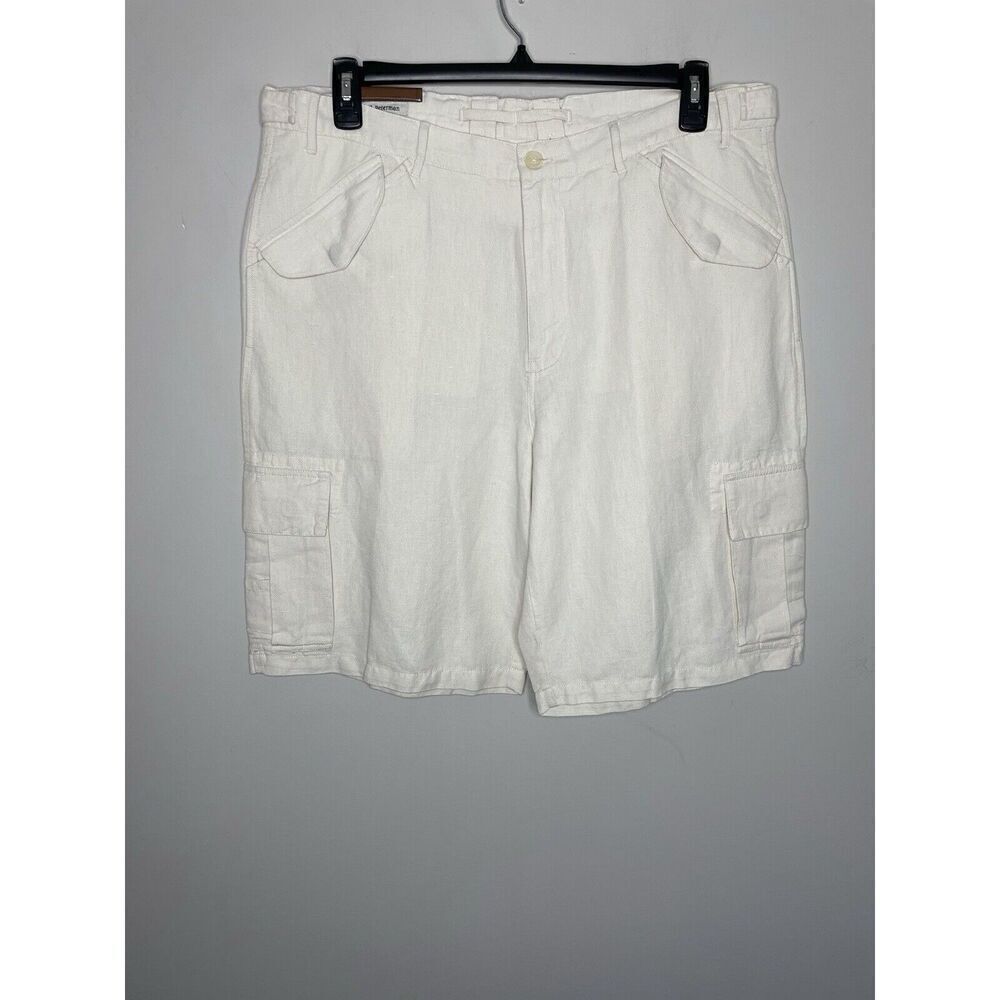 J.PETERMAN Shorts Men 38 x 11 Beige Cotton Linen Cargo Pocket Casual